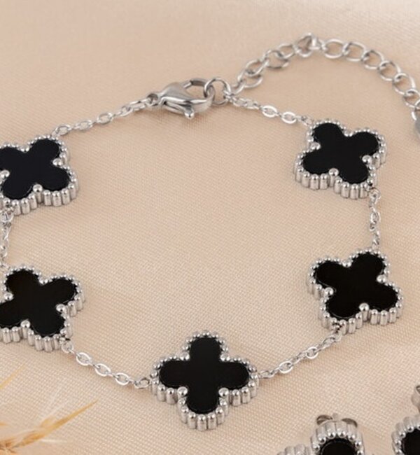 KAYA sieraden Armband Klaver Zwart | Stainless Steel