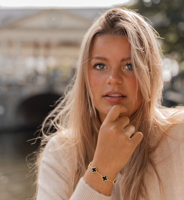 KAYA sieraden Armband Klaver Zwart | Stainless Steel