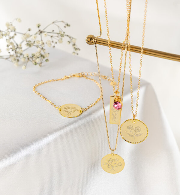 KAYA sieraden Armband met Geboortebloem Boeket 'Elegant Disc'