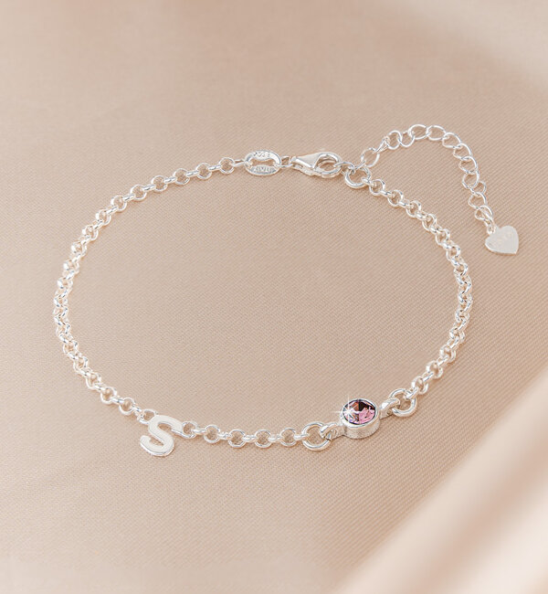 KAYA sieraden Armband met Geboortesteen en Letter