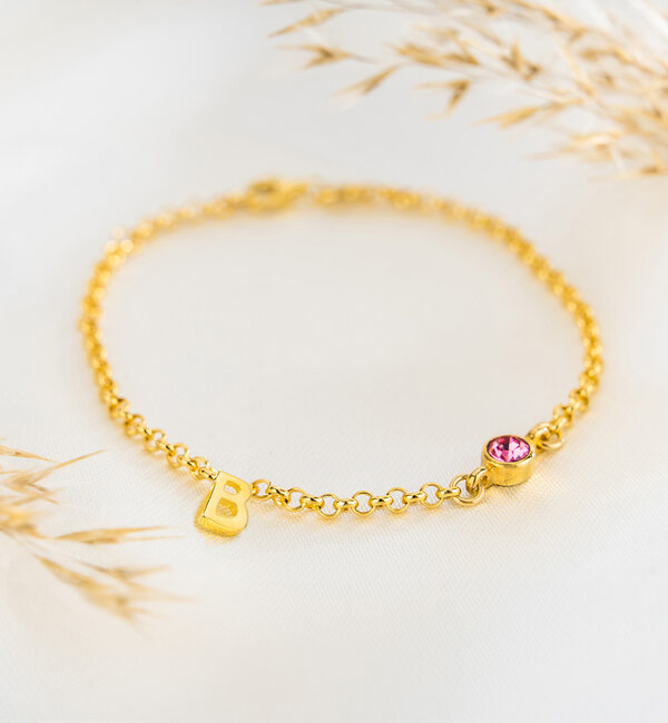 KAYA sieraden Armband met Geboortesteen en Letter