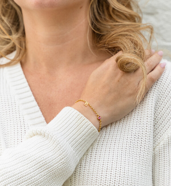 KAYA sieraden Armband met Geboortesteen en Letter