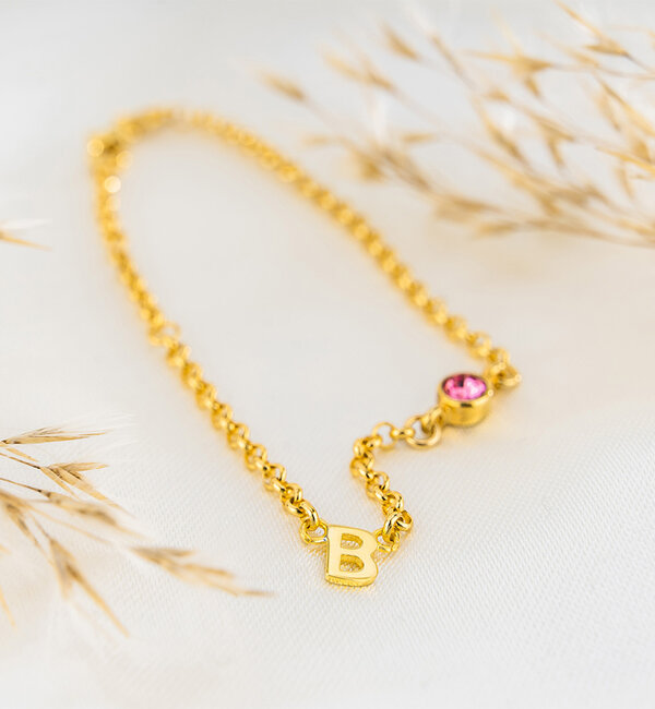 KAYA sieraden Armband met Geboortesteen en Letter