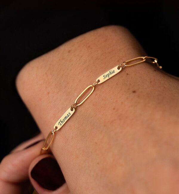 KAYA sieraden Gepersonaliseerde 4 Namen Armband 'Paperclip'