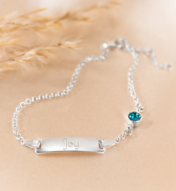 KAYA sieraden Gepersonaliseerde Babyarmband 'Classic Bar' met Geboortesteen