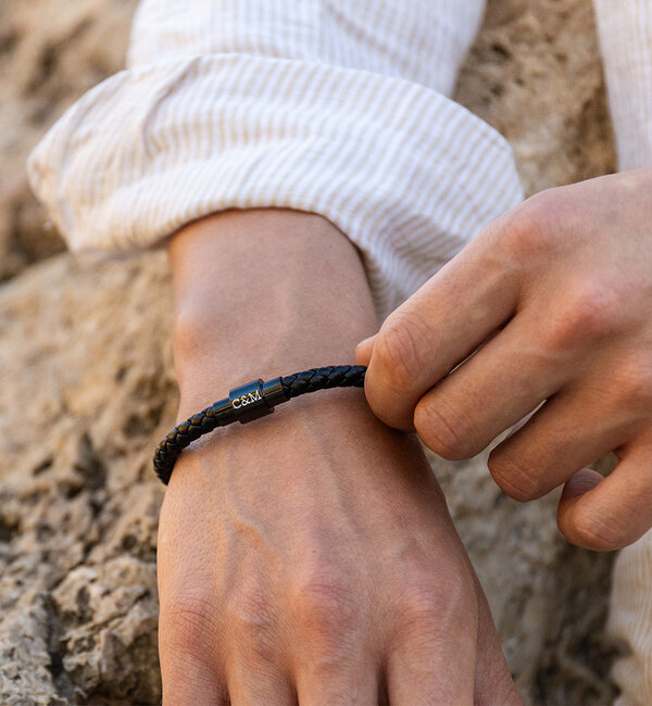 KAYA sieraden Leren Herenarmband met Initialen