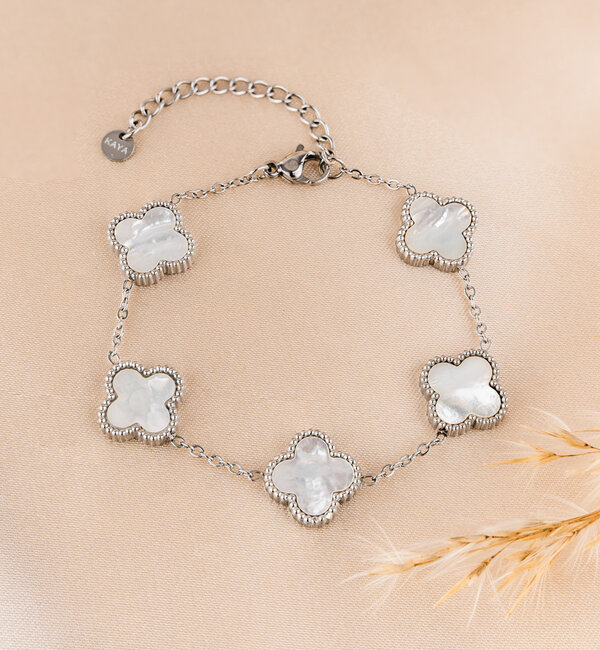KAYA sieraden Parelmoer Klaver Armband | Stainless Steel