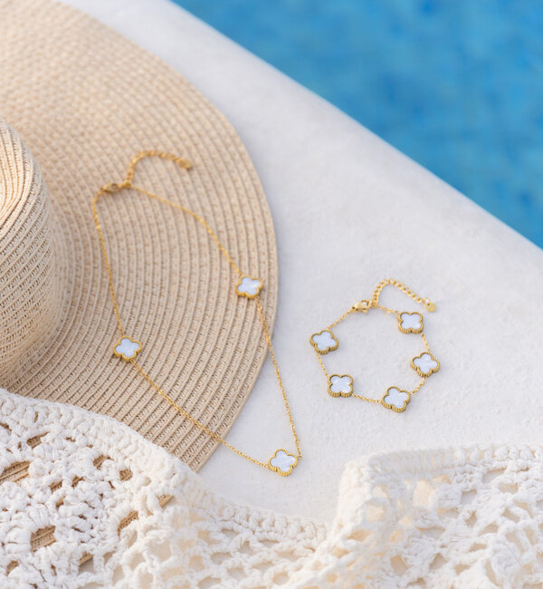 KAYA sieraden Parelmoer Klaver Armband | Stainless Steel