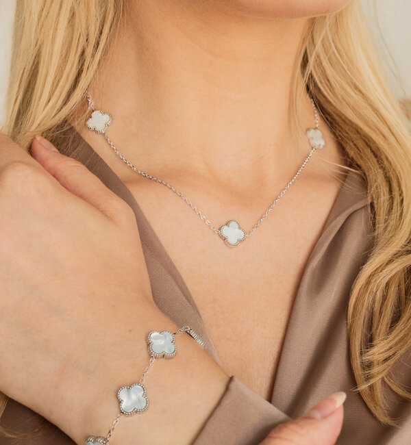 KAYA sieraden Parelmoer Klaver Armband | Stainless Steel