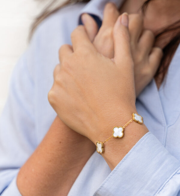 KAYA sieraden Parelmoer Klaver Armband | Stainless Steel