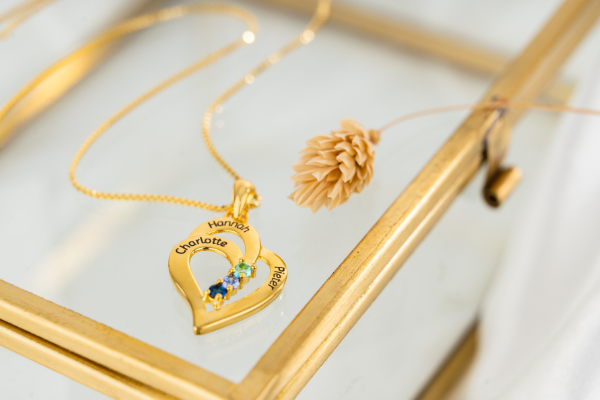 Gold plated ketting met gravure en geboortestenen