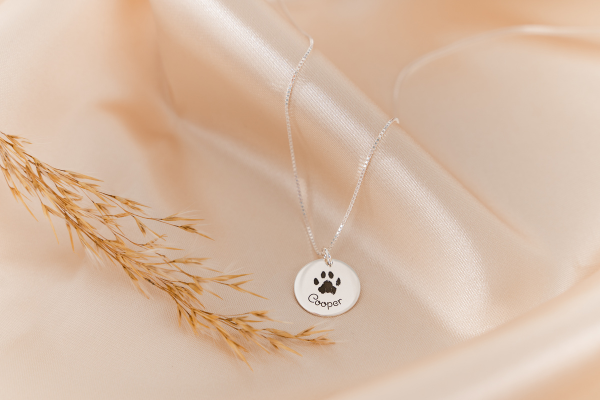 Ketting pootafdruk met naam gravure hond en kat