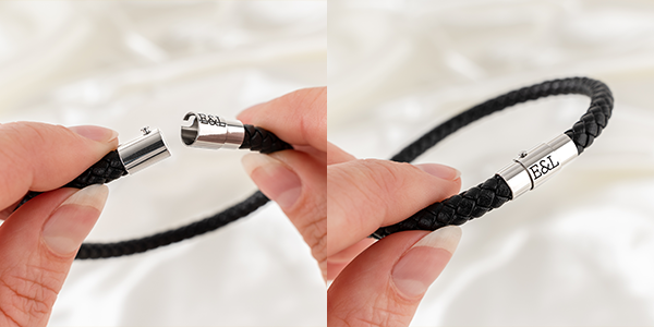 sluiting van de dunne lederen herenarmband