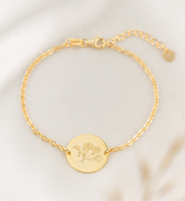 KAYA sieraden Armband met Geboortebloem Boeket 'Elegant Disc'