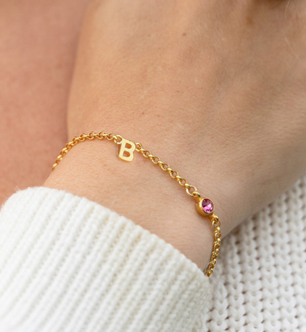 KAYA sieraden Armband met Geboortesteen en Letter