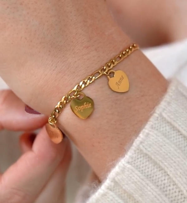 KAYA sieraden Armband met Namen | 2 Hartjes | Stainless Steel