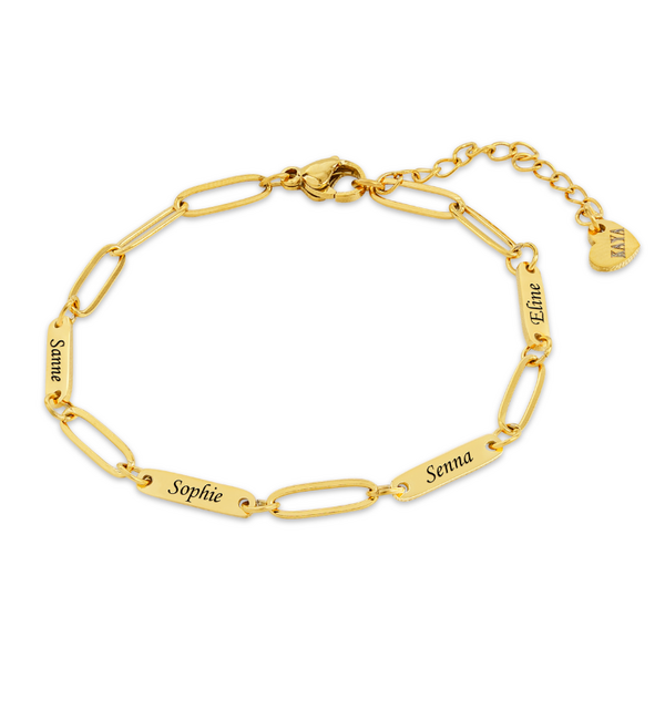 KAYA sieraden Gepersonaliseerde 4 Namen Armband 'Paperclip'
