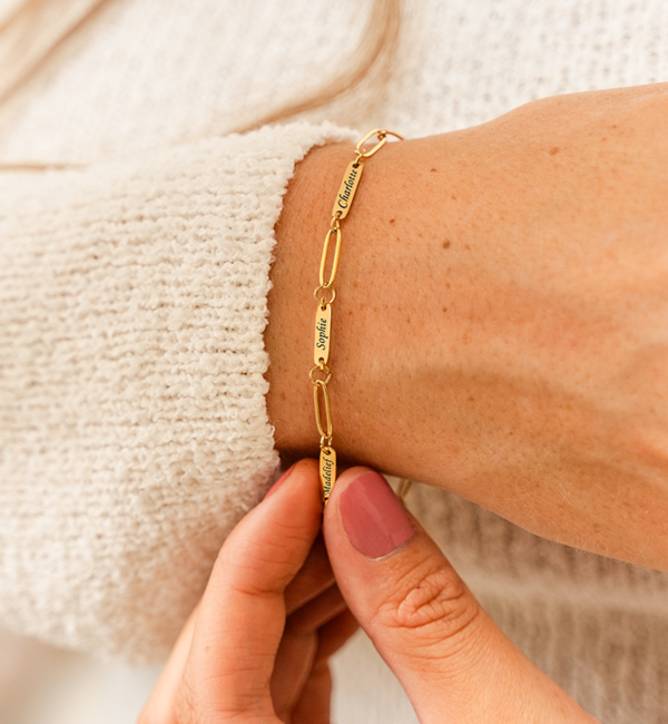 KAYA sieraden Gepersonaliseerde 4 Namen Armband 'Paperclip'