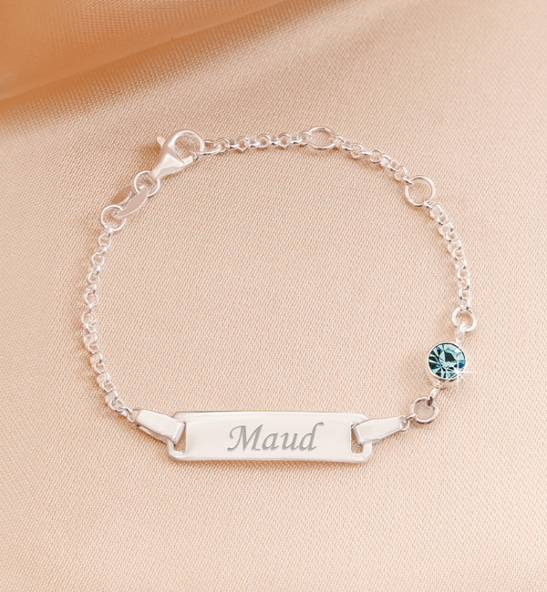KAYA sieraden Gepersonaliseerde Babyarmband 'Classic Bar' met Geboortesteen