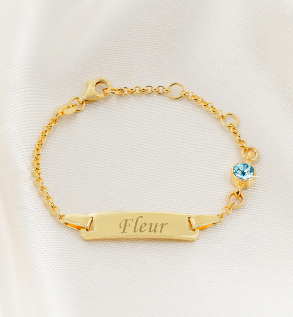 KAYA sieraden Gepersonaliseerde Babyarmband 'Classic Bar' met Geboortesteen