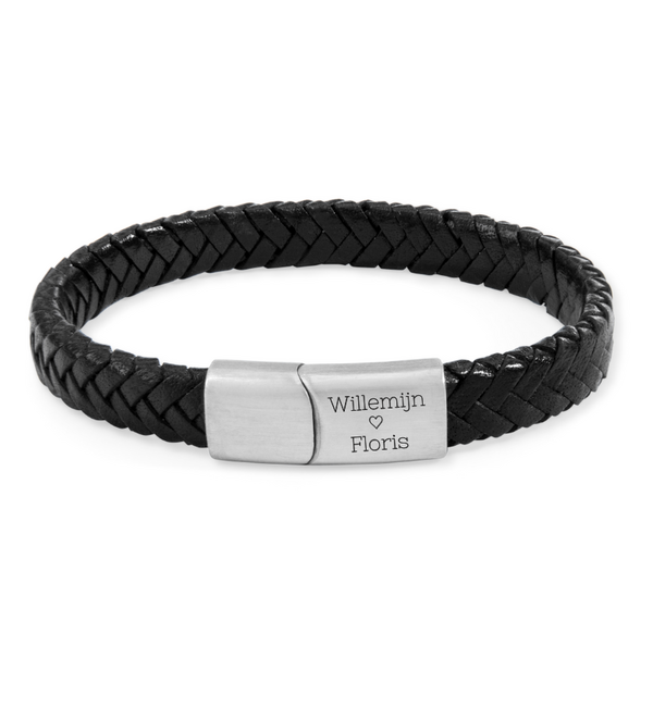 KAYA sieraden Gevlochten Armband Leer Heren met Gravure