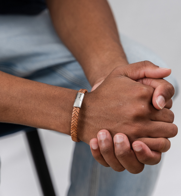 KAYA sieraden Gevlochten Armband Leer Heren met Gravure