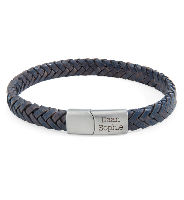 KAYA sieraden Gevlochten Armband Leer Heren met Gravure